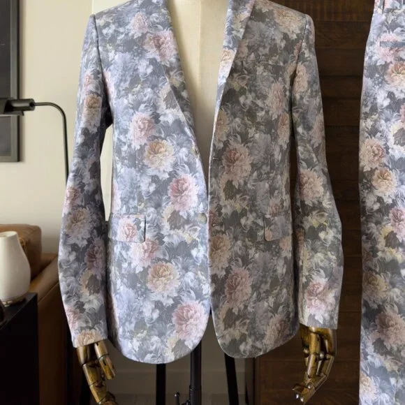 boohooMAN Floral Print Skinny Fit Suit - 40R